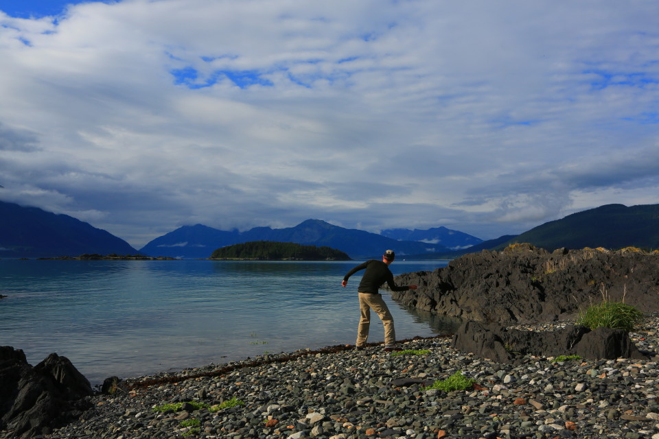 Sam skipping stones for almost 30 minutes into the Chilkat Inlet.