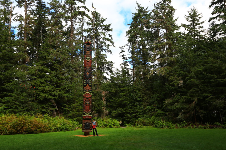 The Tlingit Indians carved the totems along the trail, there are around 14 totems total.