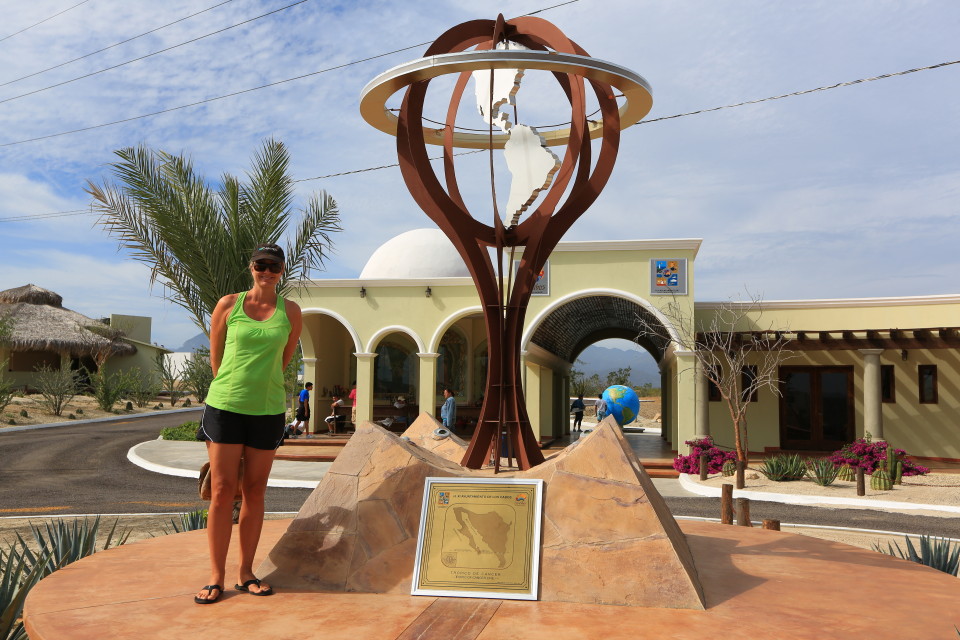 Tropic of Cancer monument. Behind it is a church where pilgrims were coming from all over Baja for because it was Dec. 12, the day of Our Lady of Guadulupe.