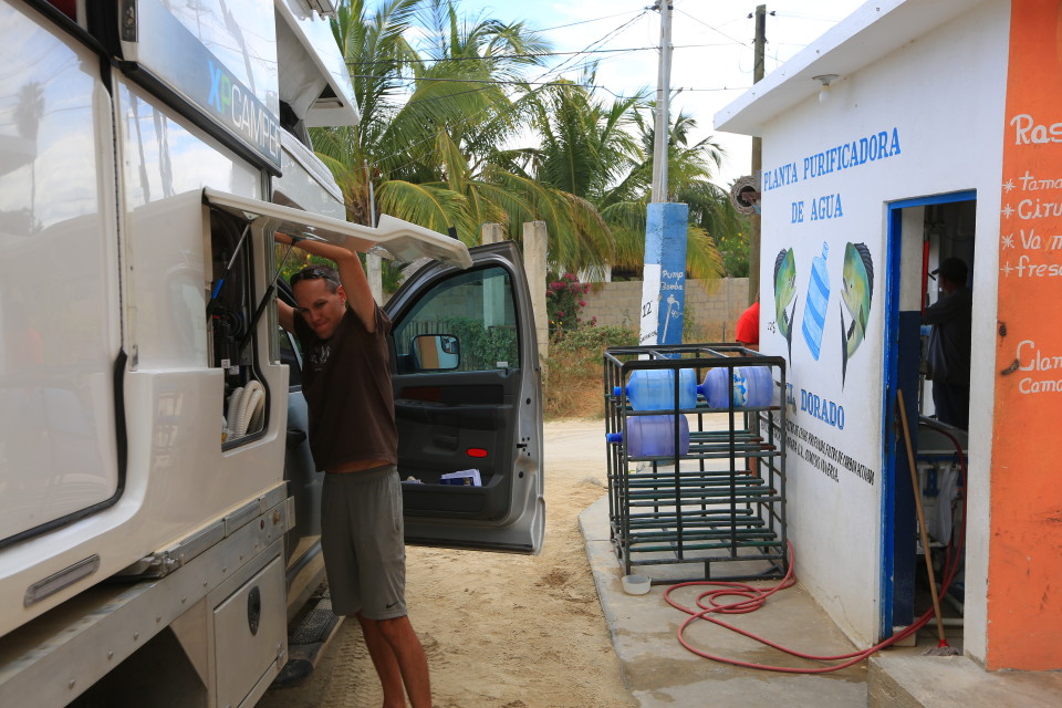We prep the XPCamper for a water refill at a water purification center.