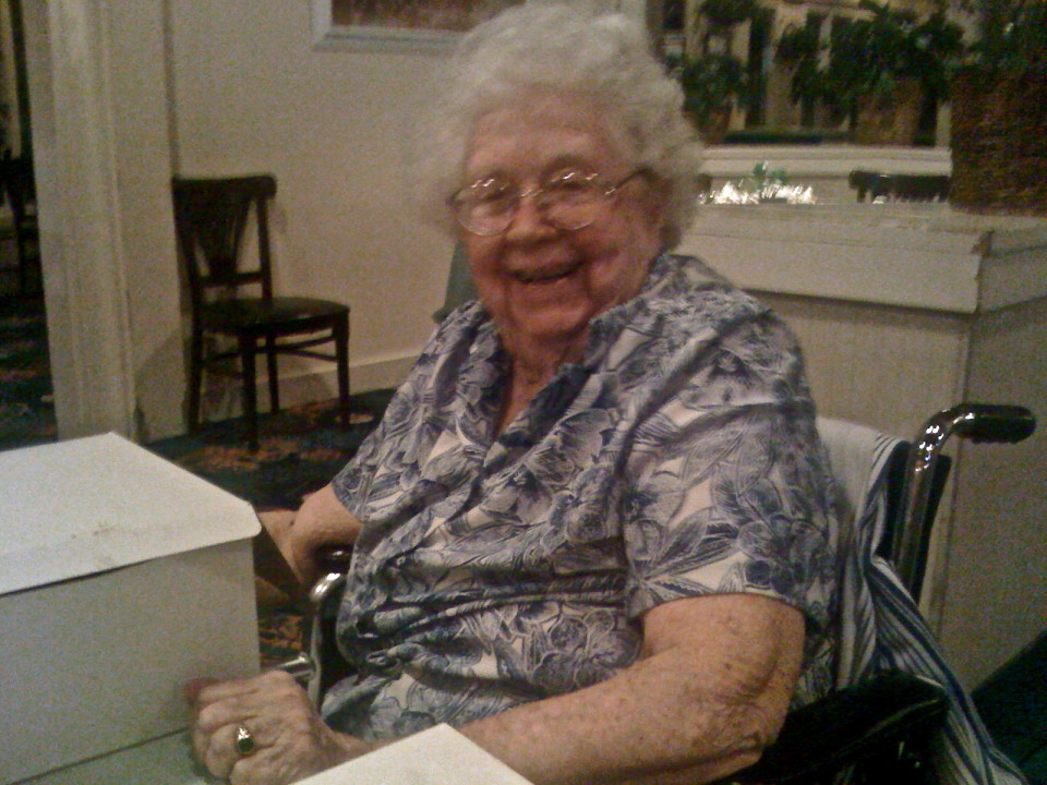 This was the only picture I had with me of my Grandma. It is blurry, but that smile! That smile we be with me for the rest of my life. Suck a lovely person.