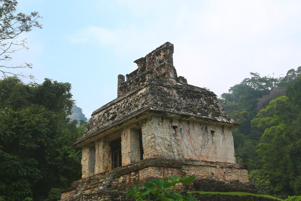 The famous high pitched roofs with combs of Palenque.