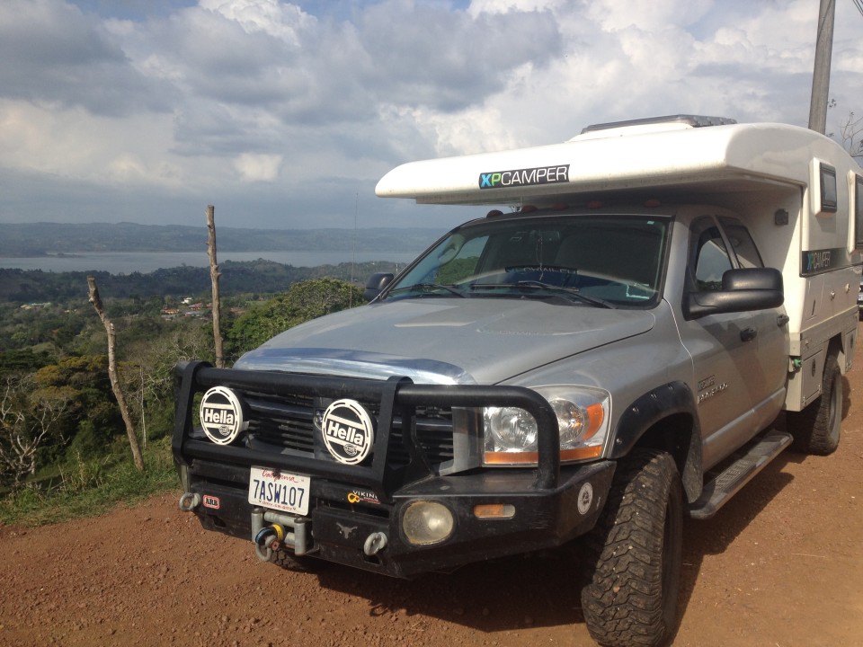 We stopped to take a glamour shot of the XPCamper with a great view of Lake Arenal in the background.