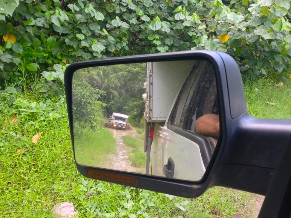 In-between river crossings, the roads were a bit muddy.  Here is a brilliant photo Toby took of the XPCamper as we followed him down the narrow dirt roads.