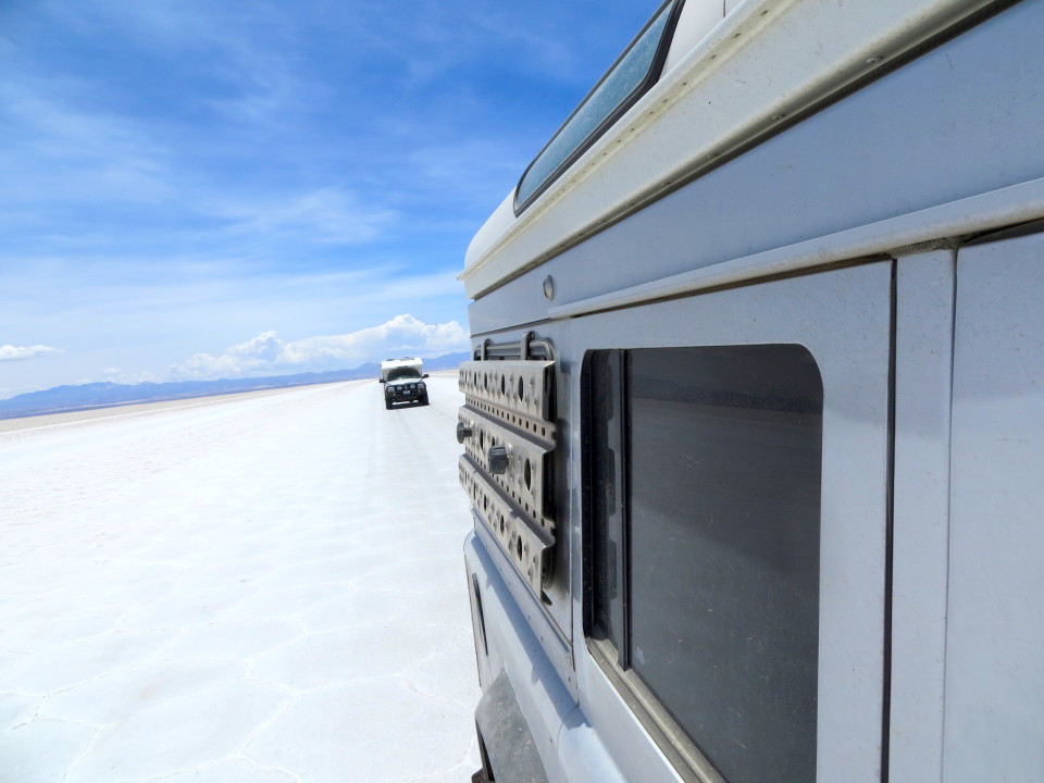 Hero and Fritz driving on the salt flats. (Picture from Michael).