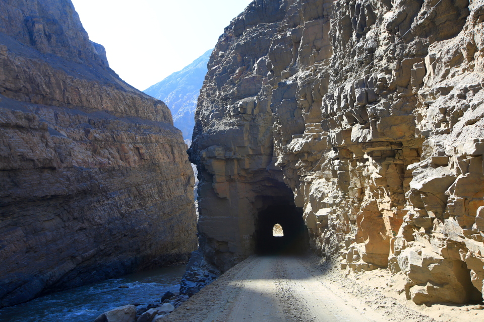Driving through one of the many tunnels in the canyon.