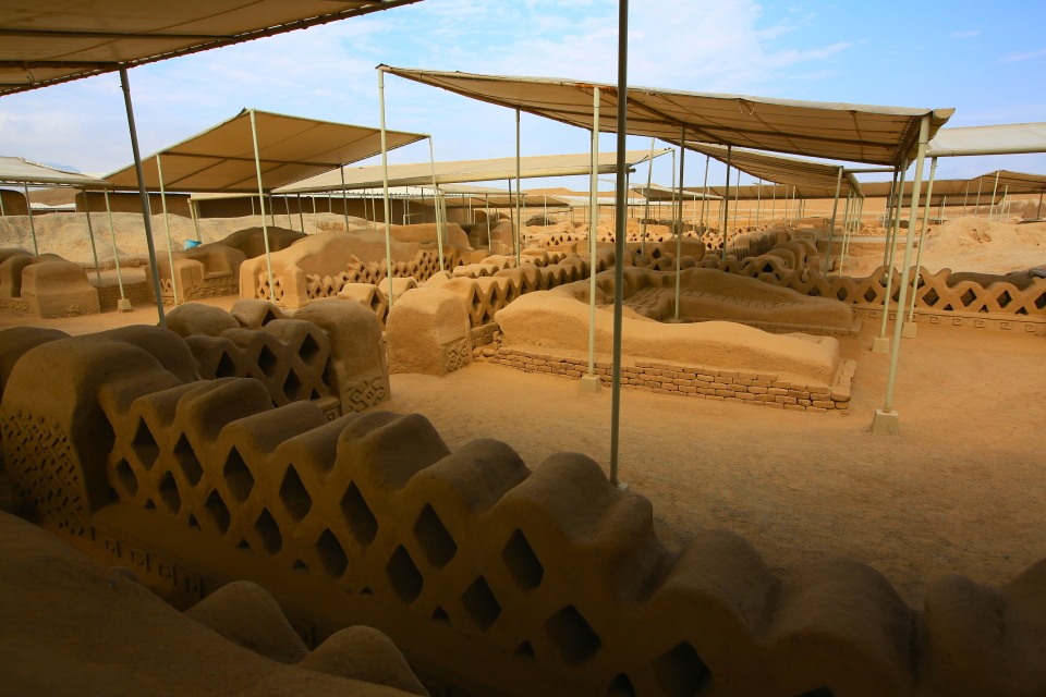 The more intricate ruins are protected from the sun and wind.