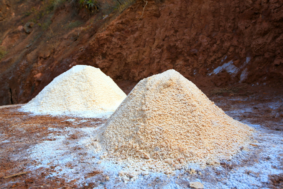 The salt was put in giant piles to evaporate out all the water.