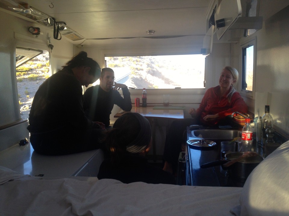We all crowded into the XPCamper to stay warm and eat dinner.  Six people total! 